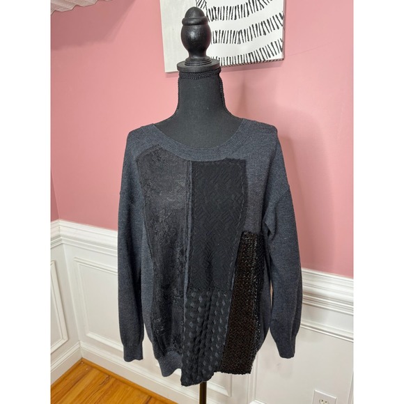 Fuzzi Virgin Wool Mixed Media Sweater in Gray Small Long Sleeve Sequins Knit - Picture 5 of 10